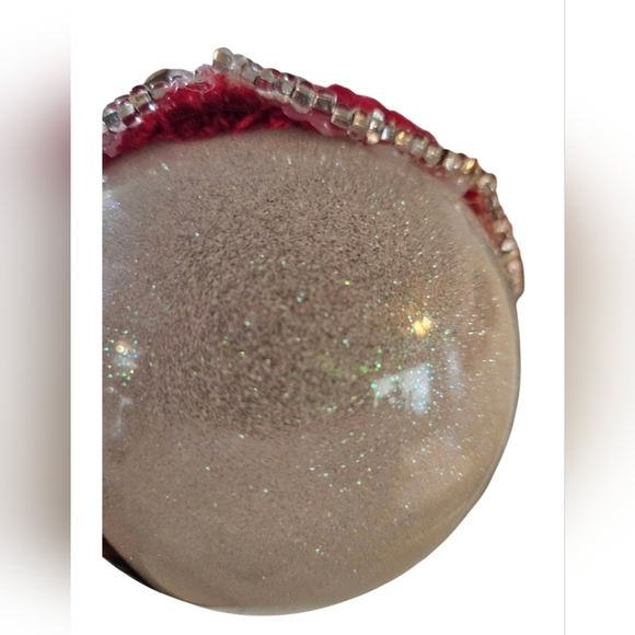 Handmade Glass Ornament Hand Painted Iridescent glitter Upcycled red sock hat - Picture 11 of 17